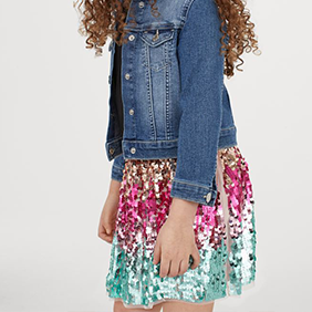 Robe à paillettes colorées avec veste en jeans enfant H&M